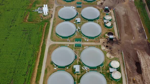 Modern biogas plant on field