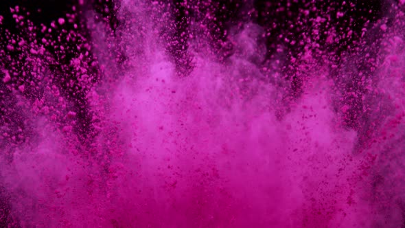 Super Slowmotion Shot of Pink Powder Explosion Isolated on Black Background at 1000Fps