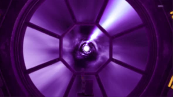 Spaceship Flying Through Hyperspace Light Speed Tunnel Color Pink