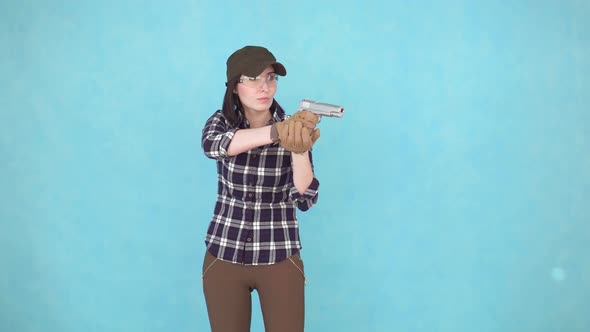 Portrait of a Girl with a Gun Shooter Glasses