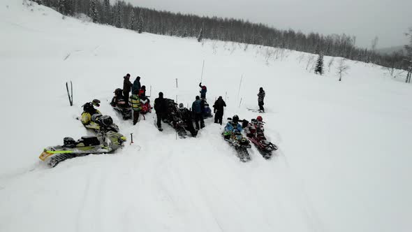 Tourists Skiers on a Halt