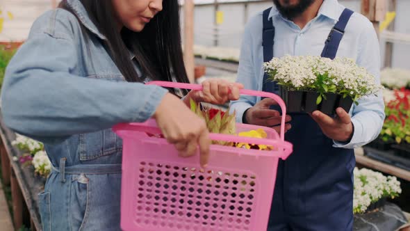 Young Pleasant Girl Sniffing or Inhale Fragnant Blooming Flower in Greenhouse