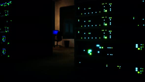 Clean Industrial Interior of a Data Server Room with Servers