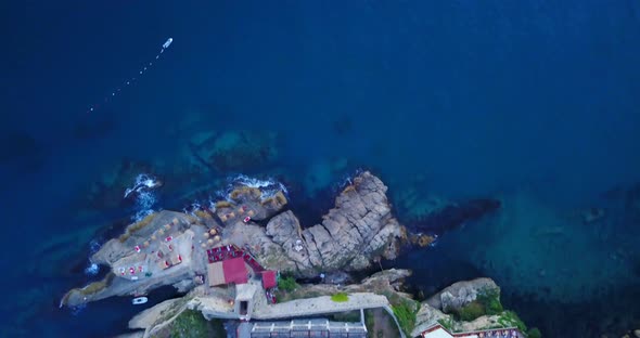 Aerial drone view of a small fishing village in Montenegro.