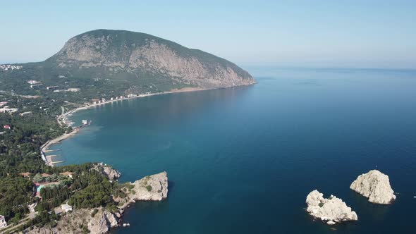 GURZUF CRIMEA Aerial View on the Famous Rocks Adalary Two TwinCliffs with an Edge of Mountain AuDag