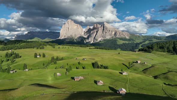 Sunrise on the Seiser Alm in the Dolomites mountains