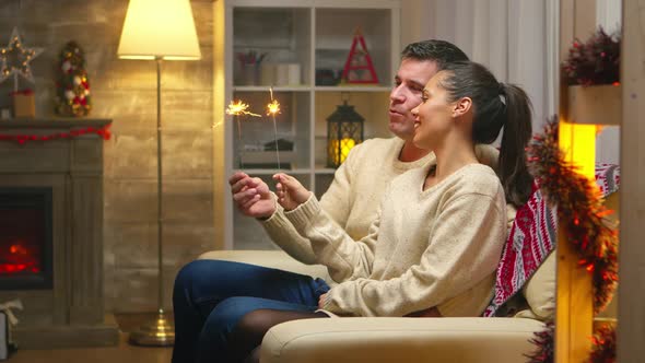 Romantic Young Couple on Christmas Day