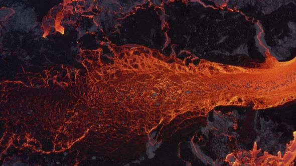 Top View Of The Lava River Amidst The Basaltic Landscape Of The Volcano. aerial