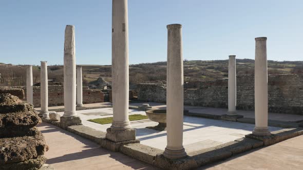 GAMZIGRAD, SERBIA - DECEMBER 25, 2017 White  columns in Felix Romuliana palace built by Roman Empero