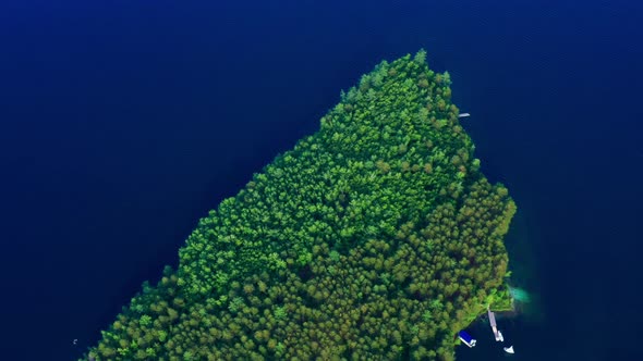 Island in Ocean with Green Plants Taken By Drone