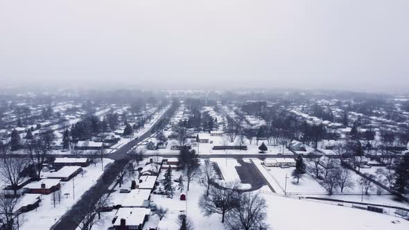 4K drone video of neighborhood in suburbs of Grand Rapids, Michigan