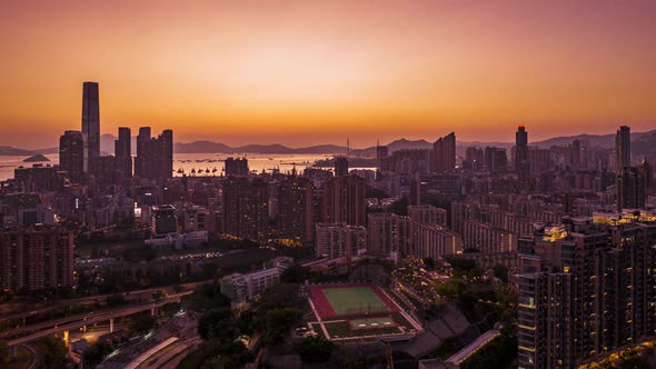 Hyperlapse in Hong Kong city at evening by dji mavic3.