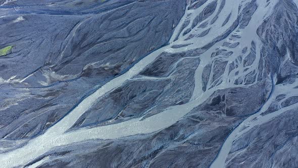 Aerial View of Patterns of Glacier Rivers of Iceland