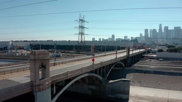 Cinematic aerial Los Angeles River on summer day.