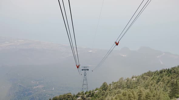 Funicular the Cabin Moves Downward on Ropes