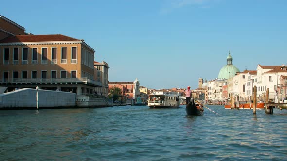 Water transport in Venice, motor boats on the Grand Canal Venice