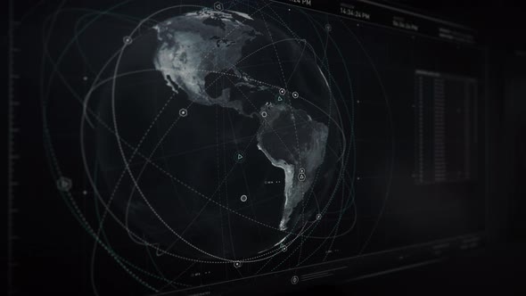 Interface elements of the futuristic program locating the signal above Colombia alt