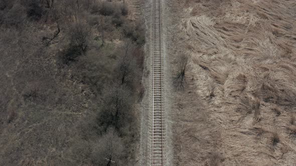 Daily scene with railroad in the wild 4K drone video
