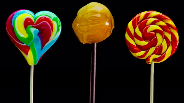 Stop Motion Animation Set Of Lollipops On A Black Background