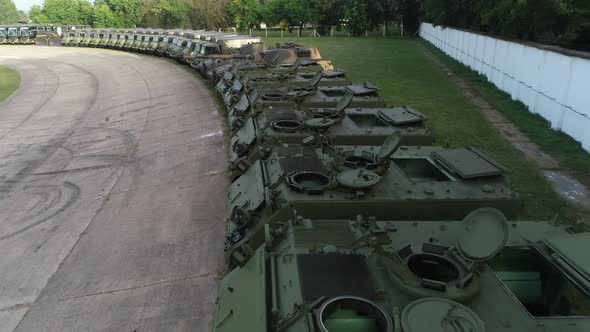 Aerial view of war vehicles. Buenos Aires, Argentina.