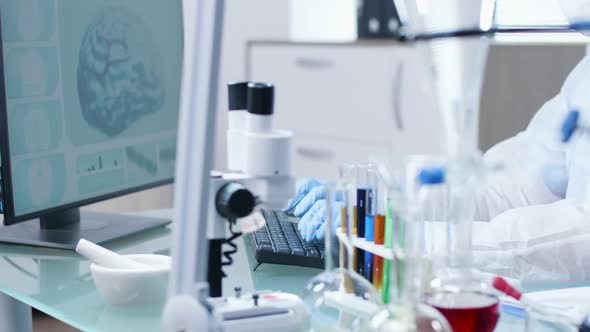 Chemist Researcher Working in His Top Security Laboratory