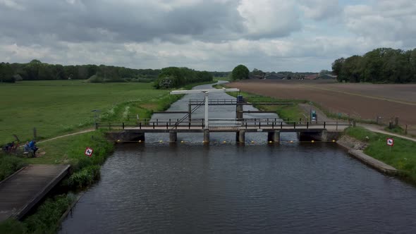 Wooden drawbridge at Velhorst Estate in the Achterhoek, Gelderland, the Netherlands