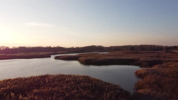 Lake in Autumn, Aerial View