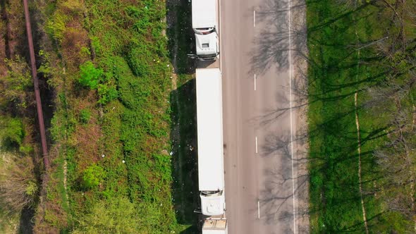 Overhead View Lorry Stands On Side Of Road