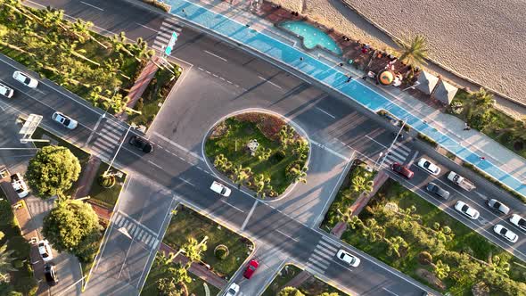 Traffic on the beach aerial view 4 K