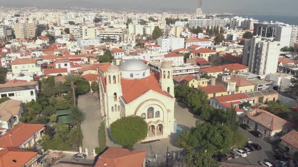 Church of the holy trinity in limassol, Cyprus - Aerial 4K Drone Shot
