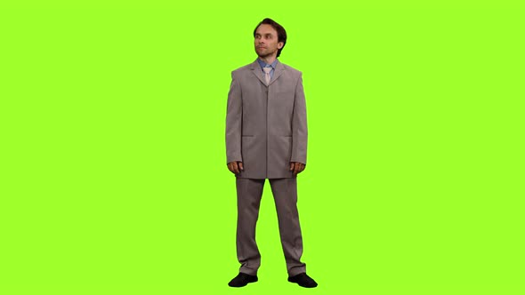 Bbusiness Man Standing on Green Background, Chroma Key