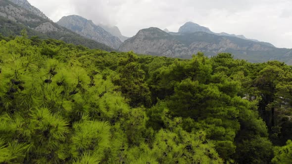 Aerial View of Mountains and Coast National Park in Turkey Beldibi Village