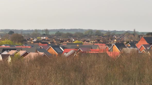 New Houses and Homes on a UK New Build Estate Seen From The Air