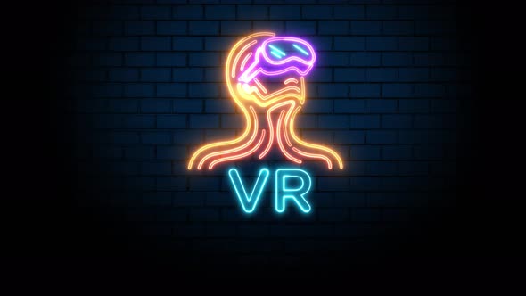 VR Games Virtual Reality Neon Sign on Brick Wall