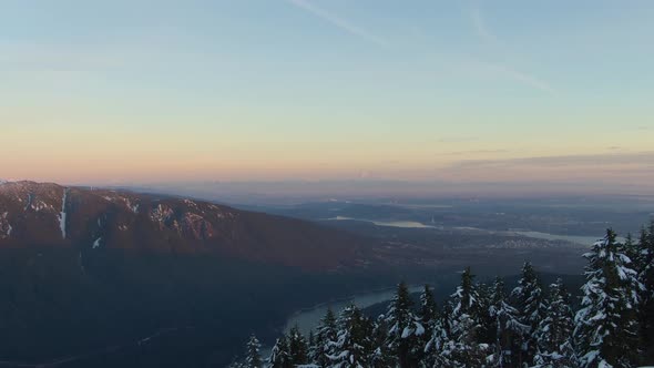 Aerial View of Hollyburn Mountain During Winter Sunset