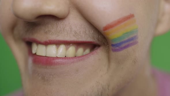 Bearded Man with Painted Lips Smiling, LGBT Community. Transsexual Guy