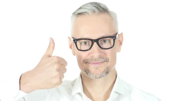 Close up Of  Man Showing Thumbs Up, White Background