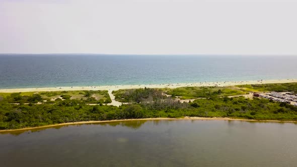 Flying over coast of Burlingame Park in Charlestown, Rhode Island