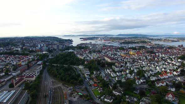 Aerial view of the Stavanger city in summer evening