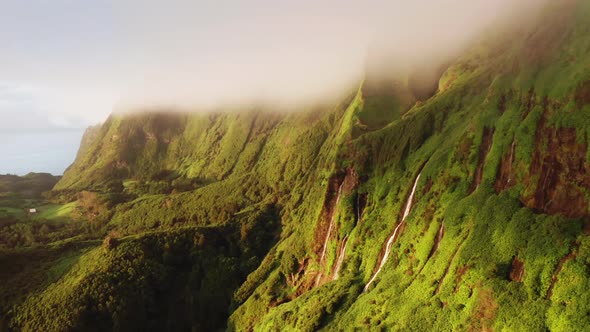 Poco Ribeira Do Ferreiro with Small Waterfalls in Valley Azores