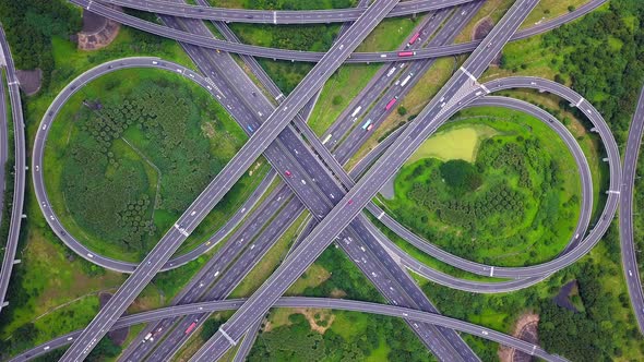 Aerial view of cars driving on highway junctions. Urban city, Taipei, Taiwan.