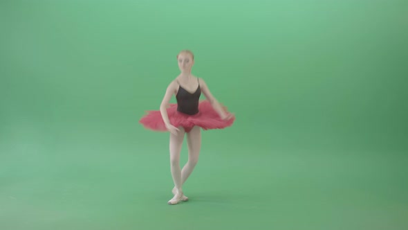 Classical Ballerina Girl Dancing Red Black Ballet On Green Screen