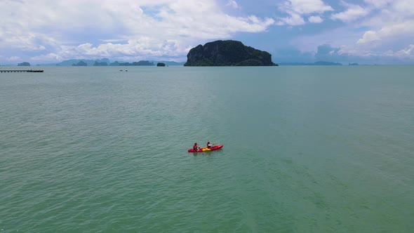 Couple in Kayak in the Jungle of Krabi Thailand Men and Woman in Kayak at a Tropical Jungle in Krabi