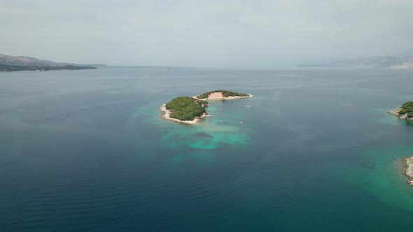 Aerial View of Tropical Beach in Ksamil Islands with Turquoise Water Albania