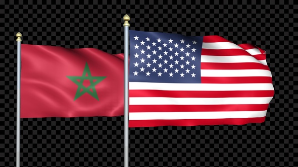 Morocco And United States Two Countries Flags Waving