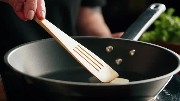 Melting Butter in Frying Pan Closeup