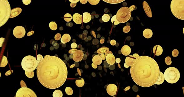 Dash DeFi cryptocurrency looped flight between golden coins