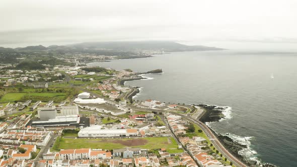 The town of Sao Roque in the Azores, aerial shot
