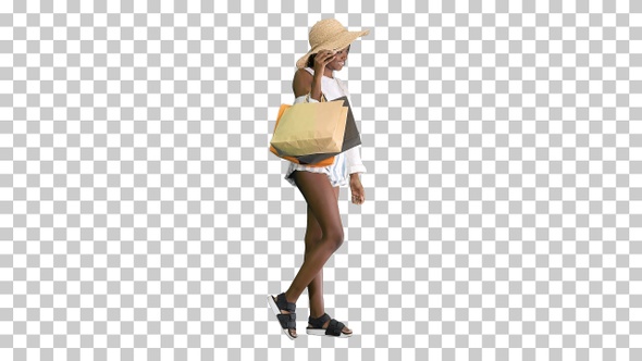 Smiling african american woman in straw, Alpha Channel