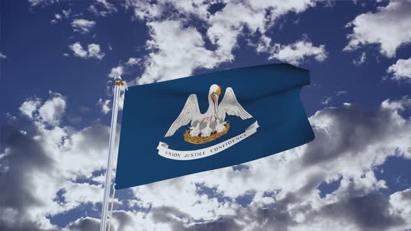 Louisiana Flag With Sky 4k